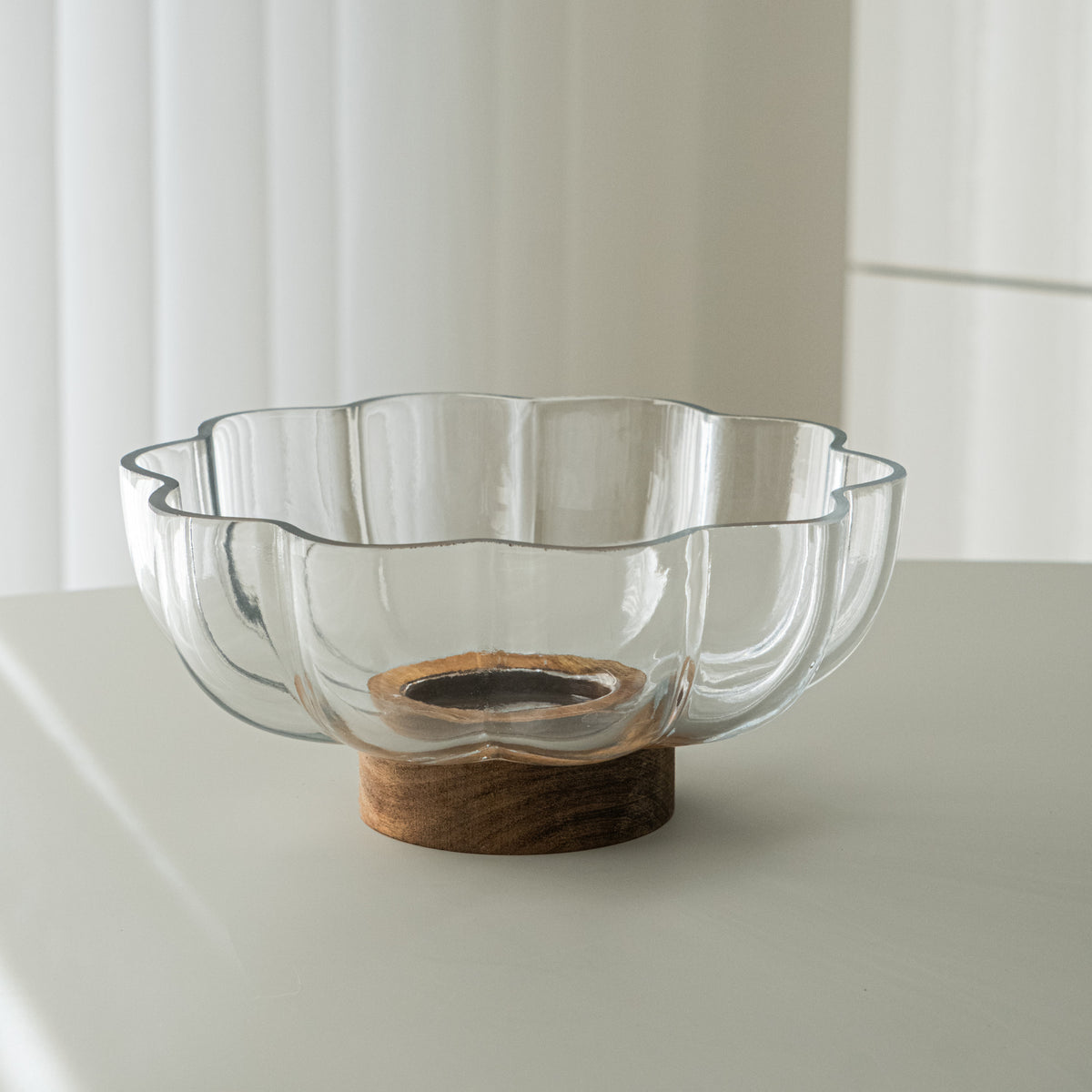 SALADIER EN VERRE &amp; ACACIA FLOWER DIA | 21.8CM