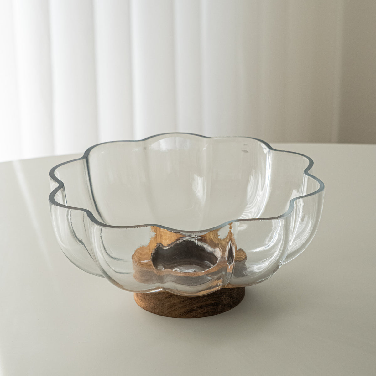 SALADIER EN VERRE &amp; ACACIA FLOWER DIA | 21.8CM