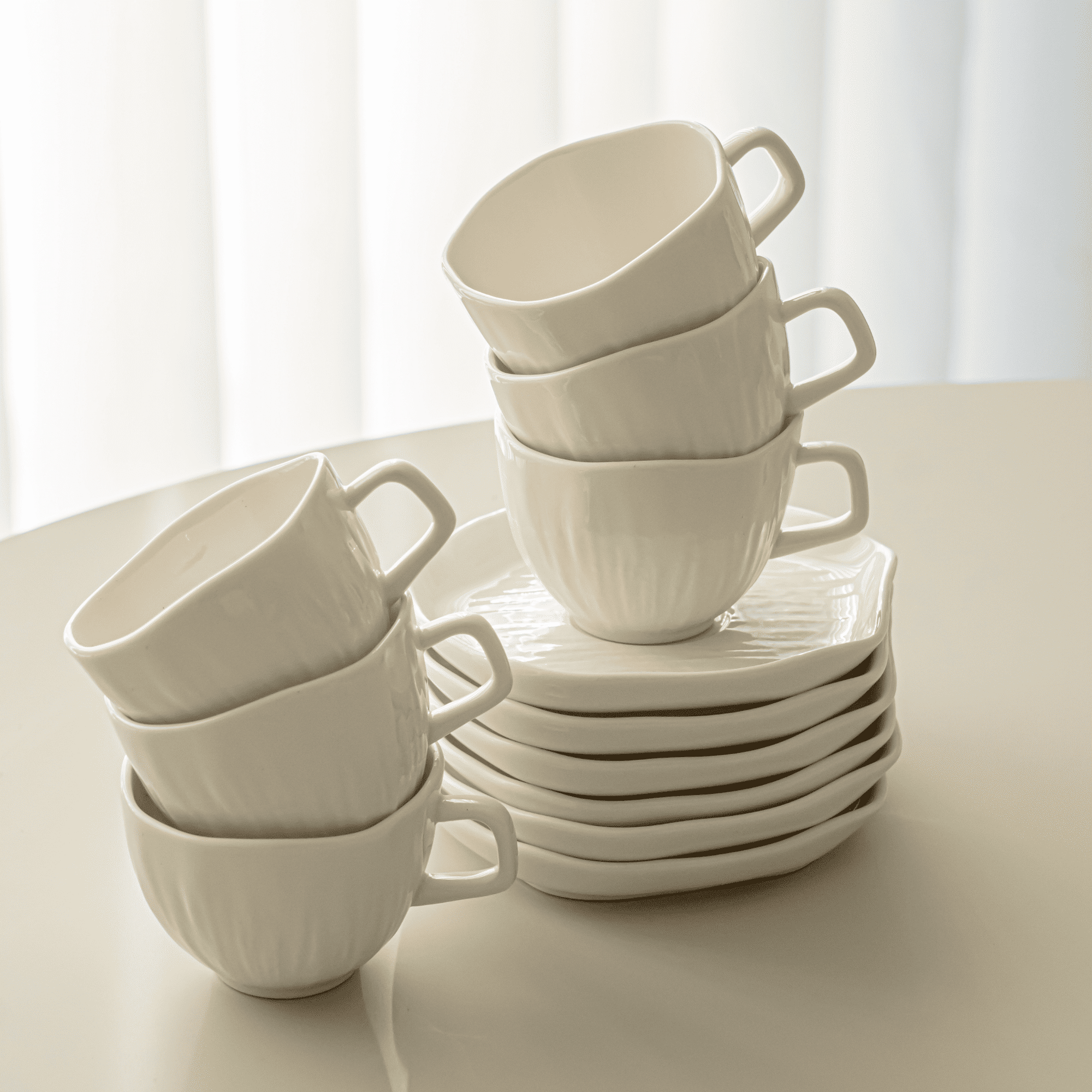 WHITE CERAMIC COFFEE SET 12 PIECES 6 PEOPLE 200ML