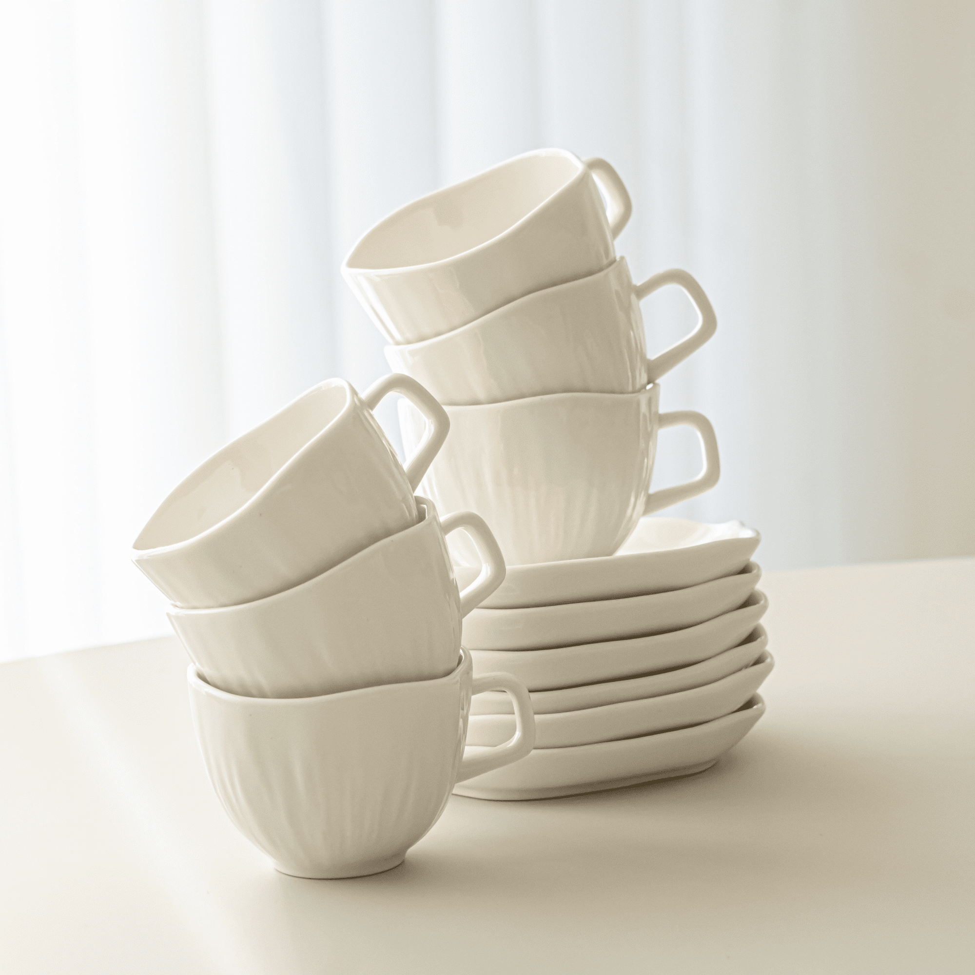 WHITE CERAMIC COFFEE SET 12 PIECES 6 PEOPLE 200ML