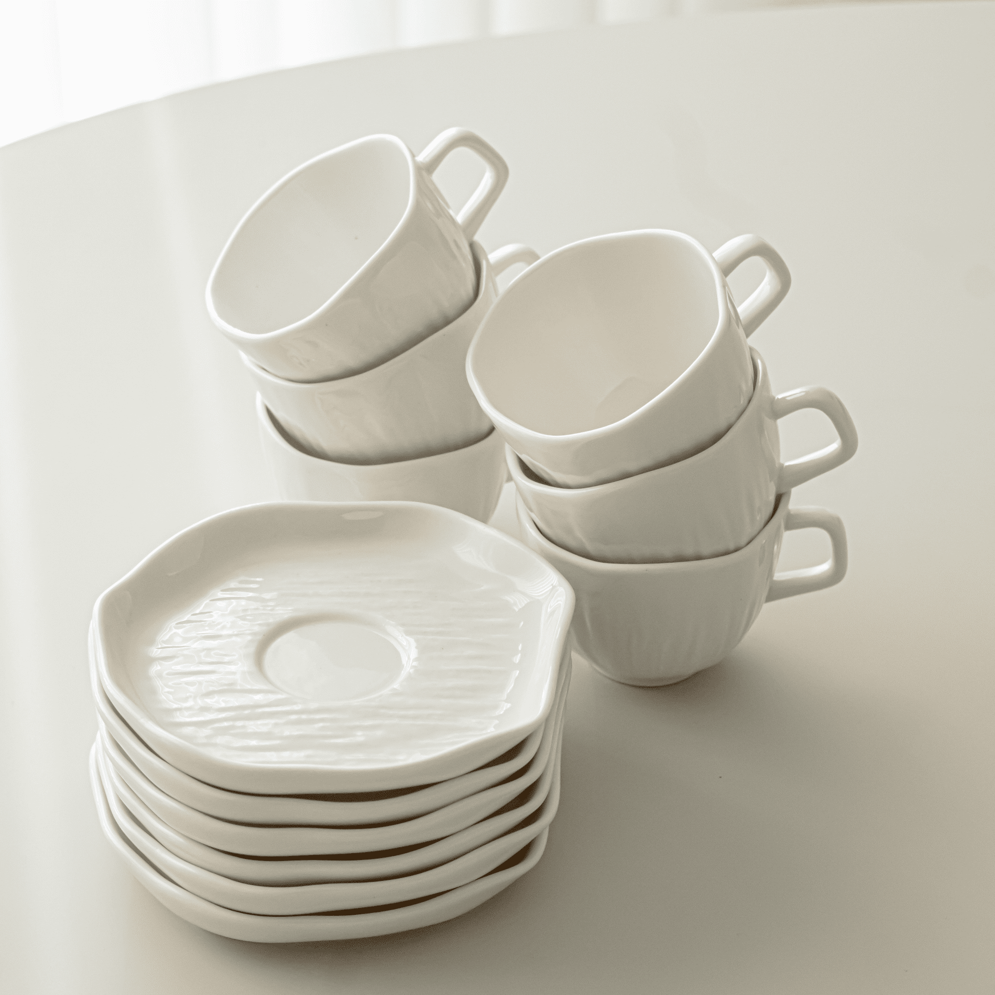 WHITE CERAMIC COFFEE SET 12 PIECES 6 PEOPLE 200ML