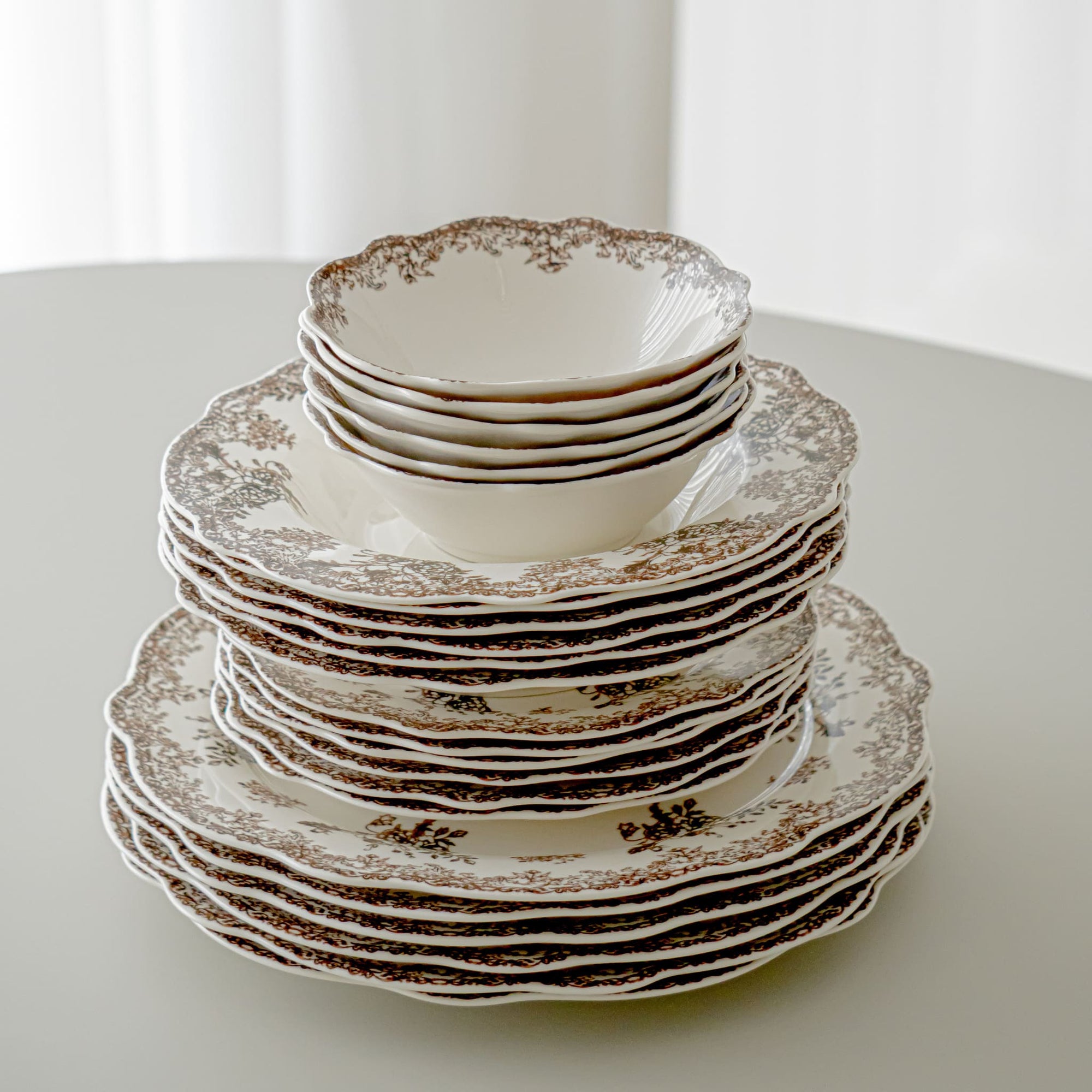 SERVICE DE TABLE VINTAGE MARRON | 25 PIECES | 6 PERSONNES