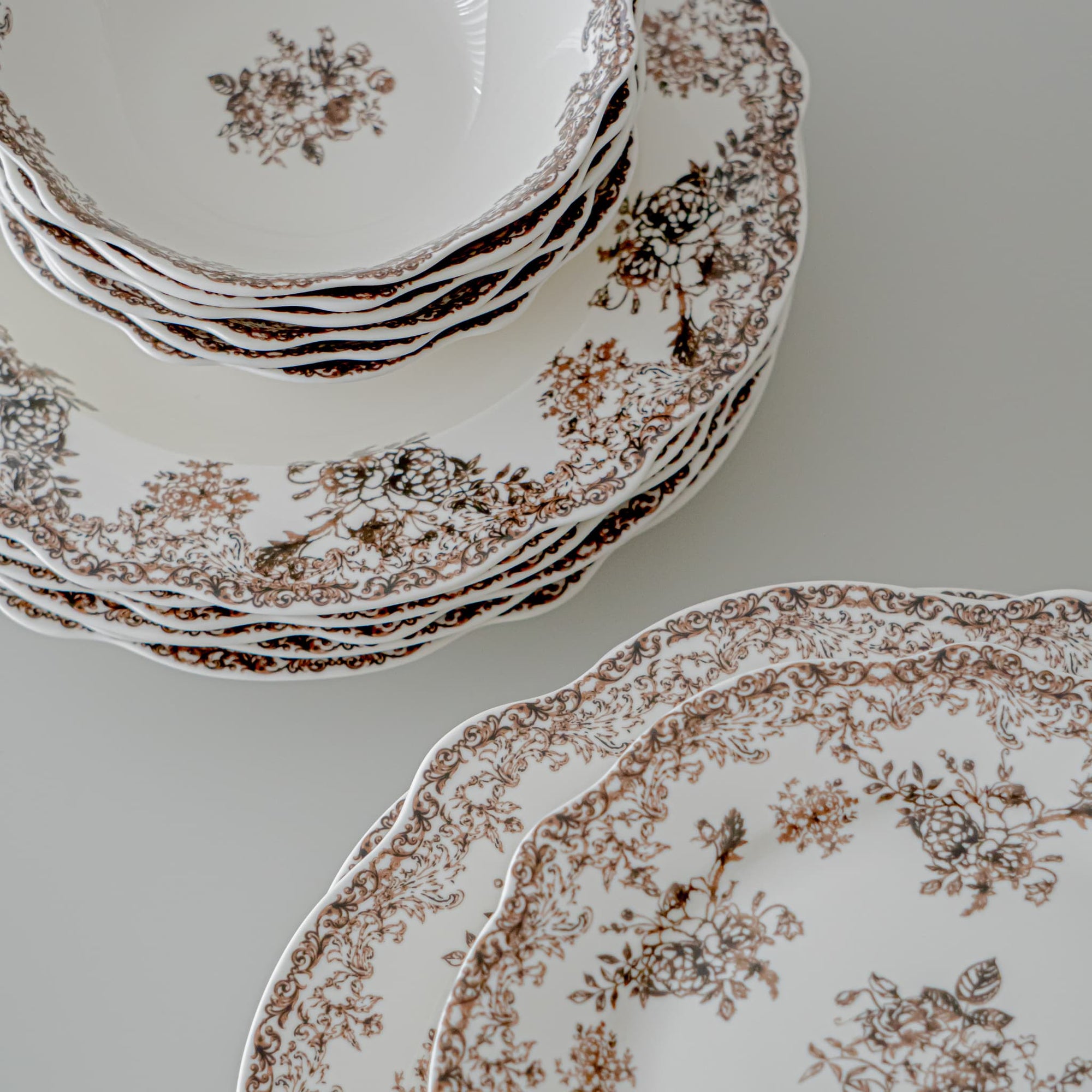 SERVICE DE TABLE VINTAGE MARRON | 25 PIECES | 6 PERSONNES