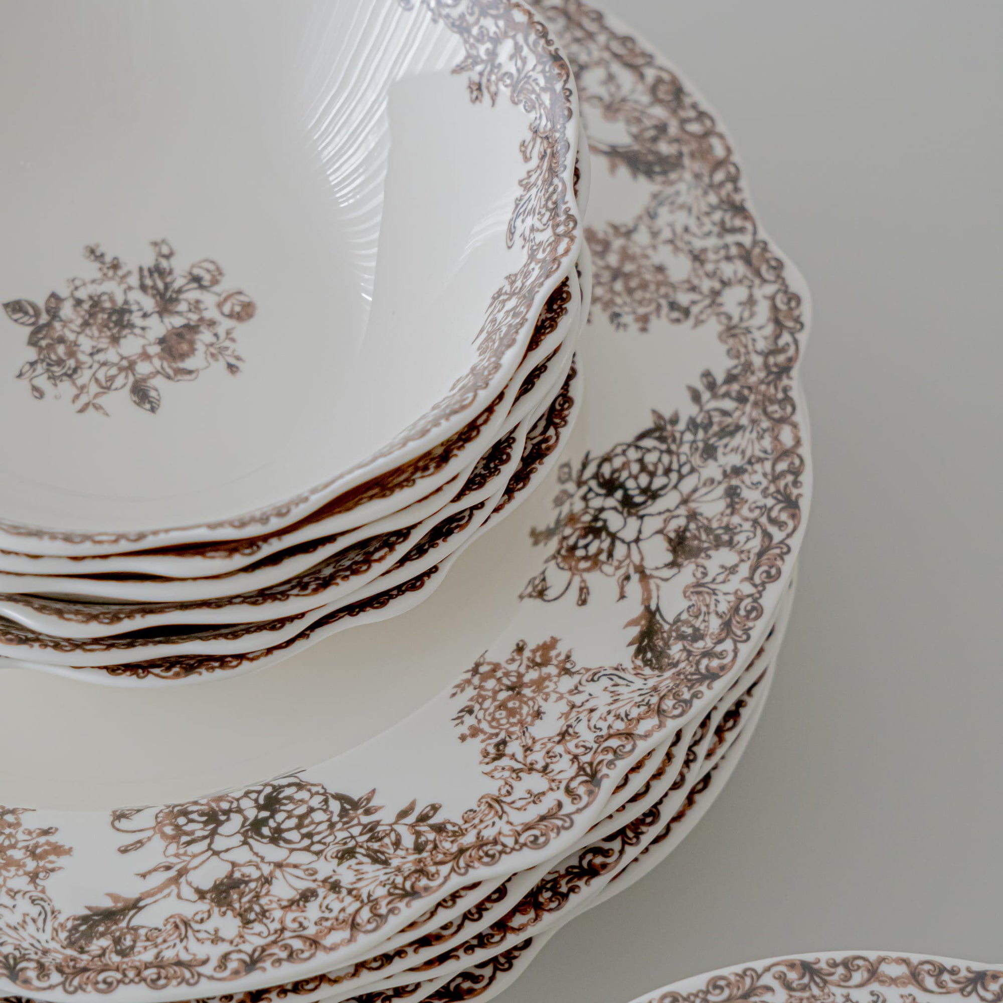 SERVICE DE TABLE VINTAGE MARRON | 25 PIECES | 6 PERSONNES