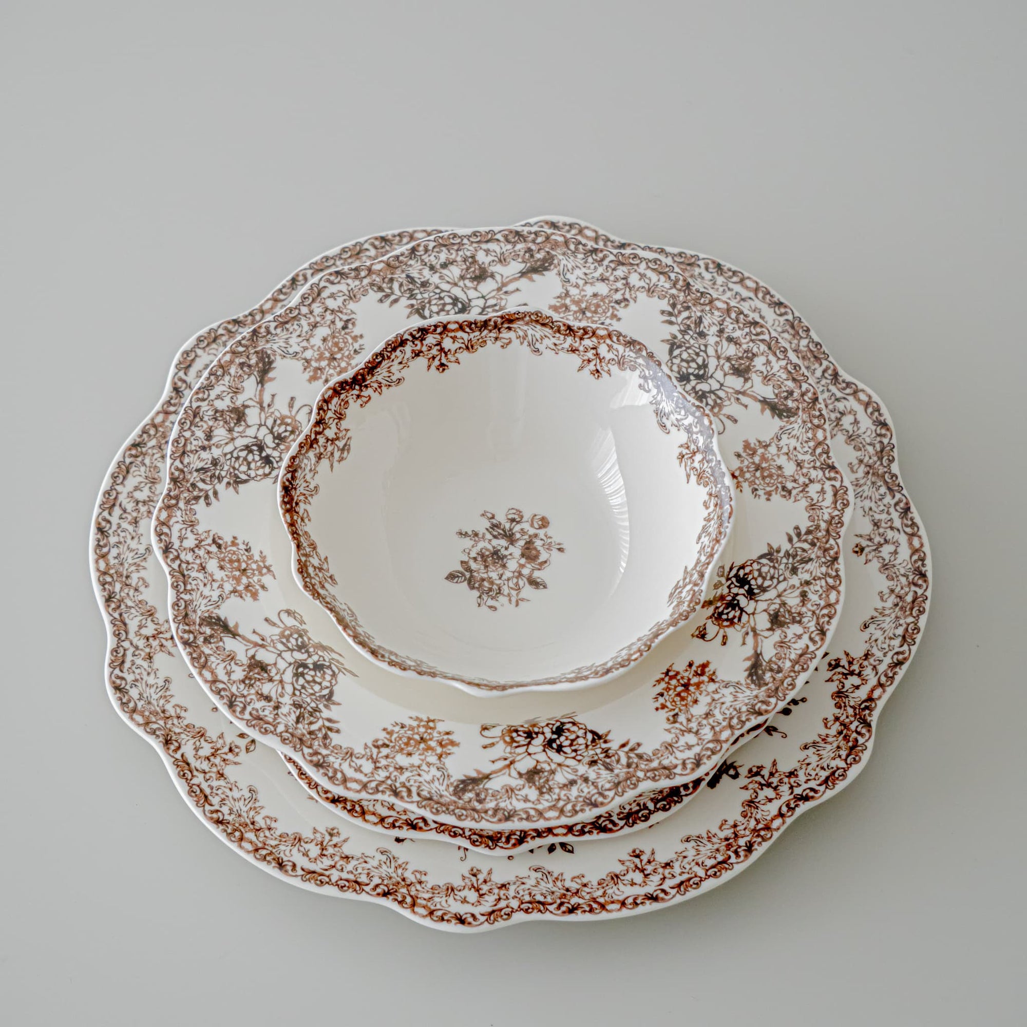SERVICE DE TABLE VINTAGE MARRON | 25 PIECES | 6 PERSONNES