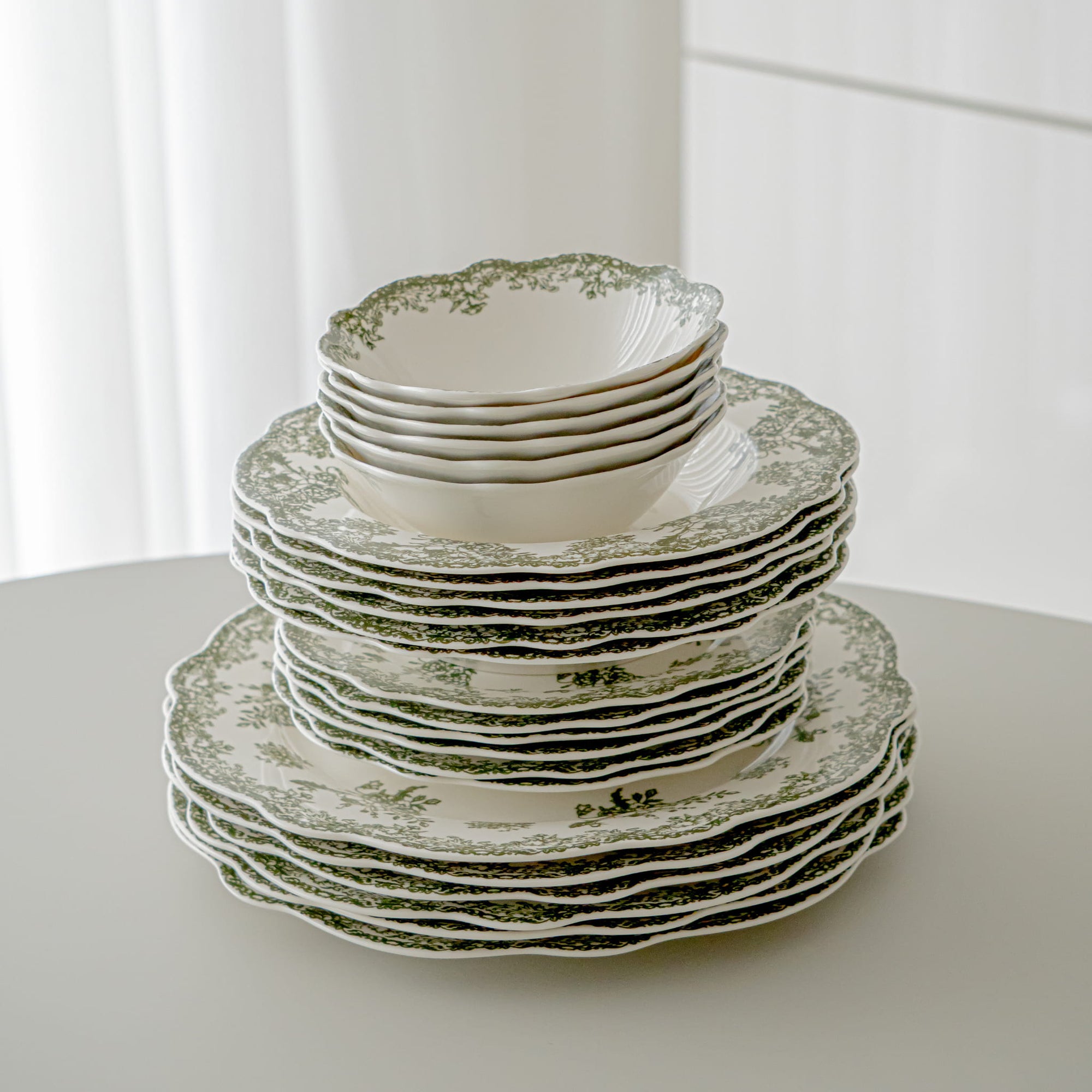 SERVICE DE TABLE VINTAGE VERT | 25 PIECES | 6 PERSONNES