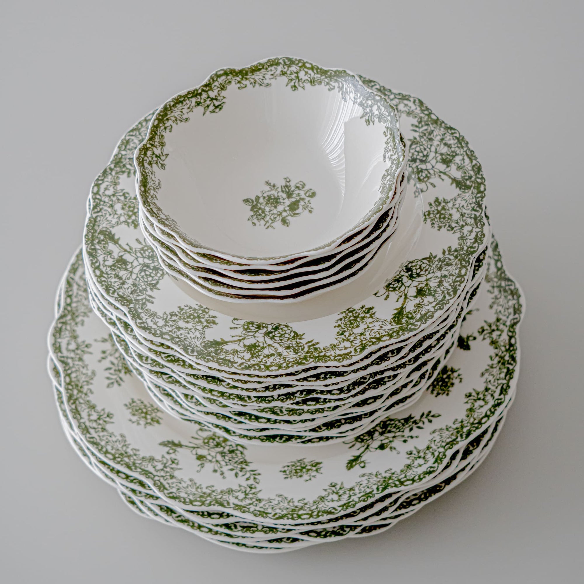 SERVICE DE TABLE VINTAGE VERT | 25 PIECES | 6 PERSONNES