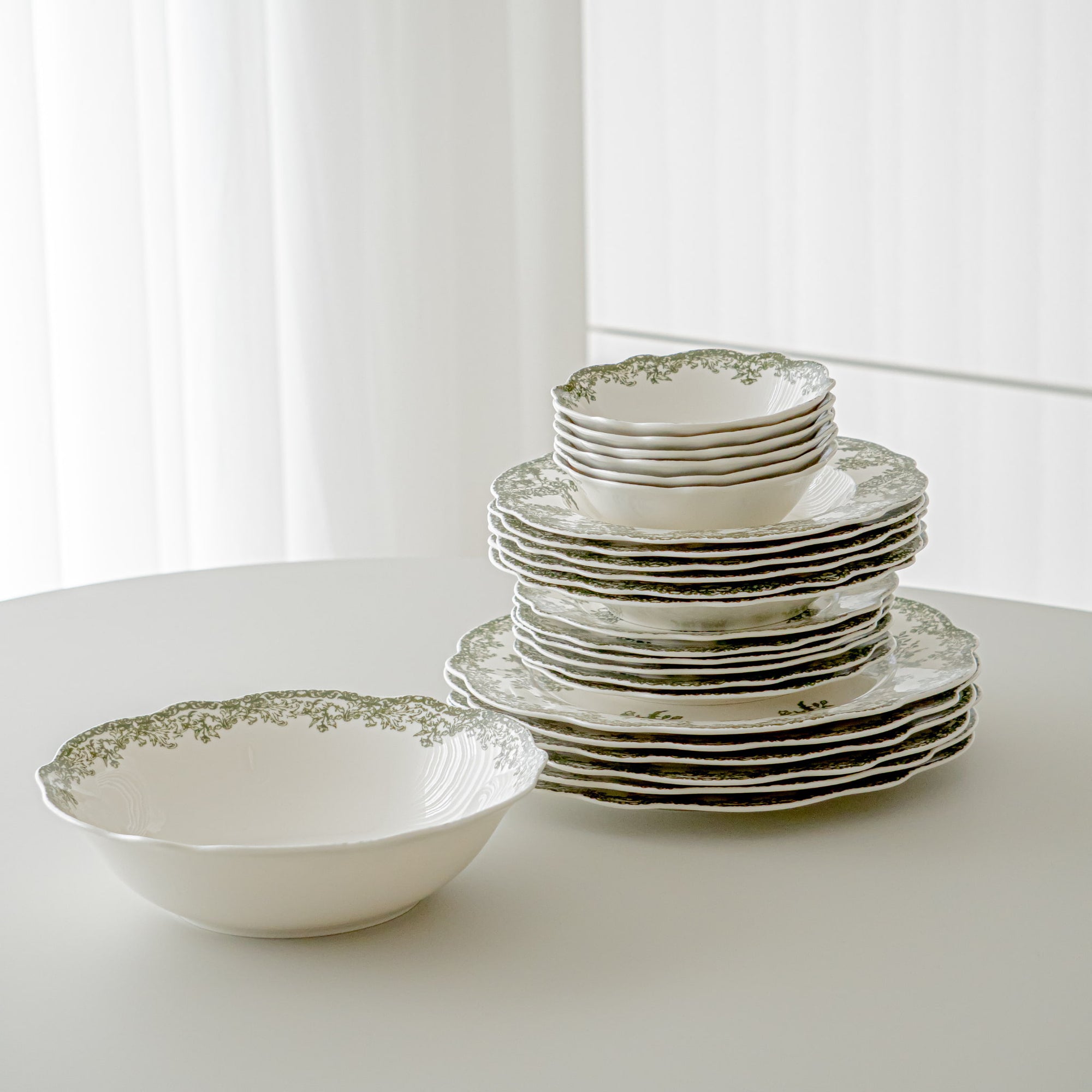 SERVICE DE TABLE VINTAGE VERT | 25 PIECES | 6 PERSONNES