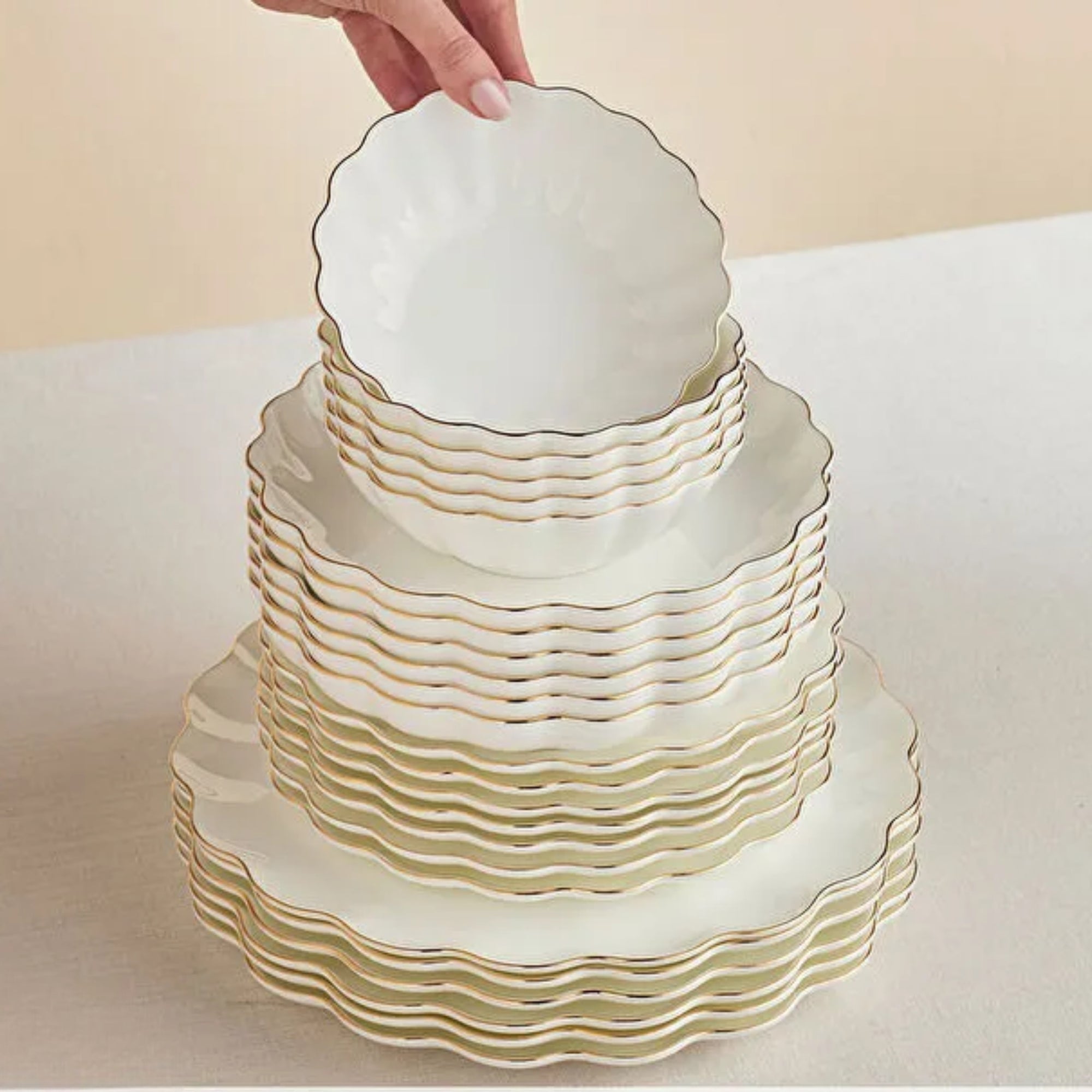 KARACA SERVICE DE TABLE FINE PEARL EXTRA SHELL GOLD | 55 PIECES | 12 PERSONNES
