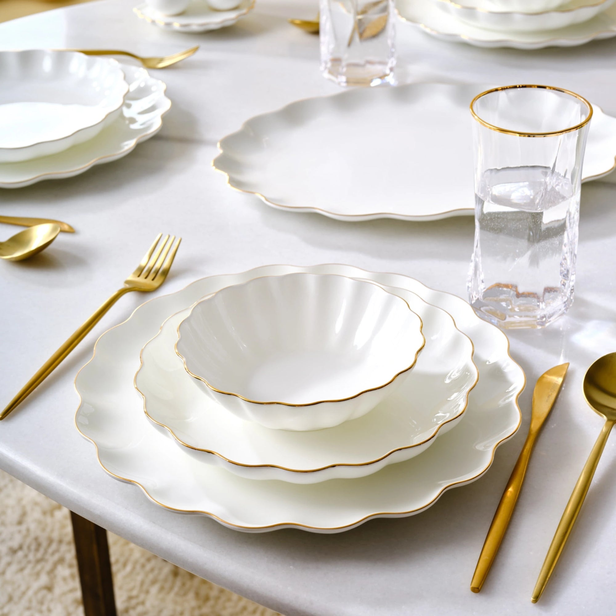 KARACA SERVICE DE TABLE FINE PEARL EXTRA SHELL GOLD | 55 PIECES | 12 PERSONNES