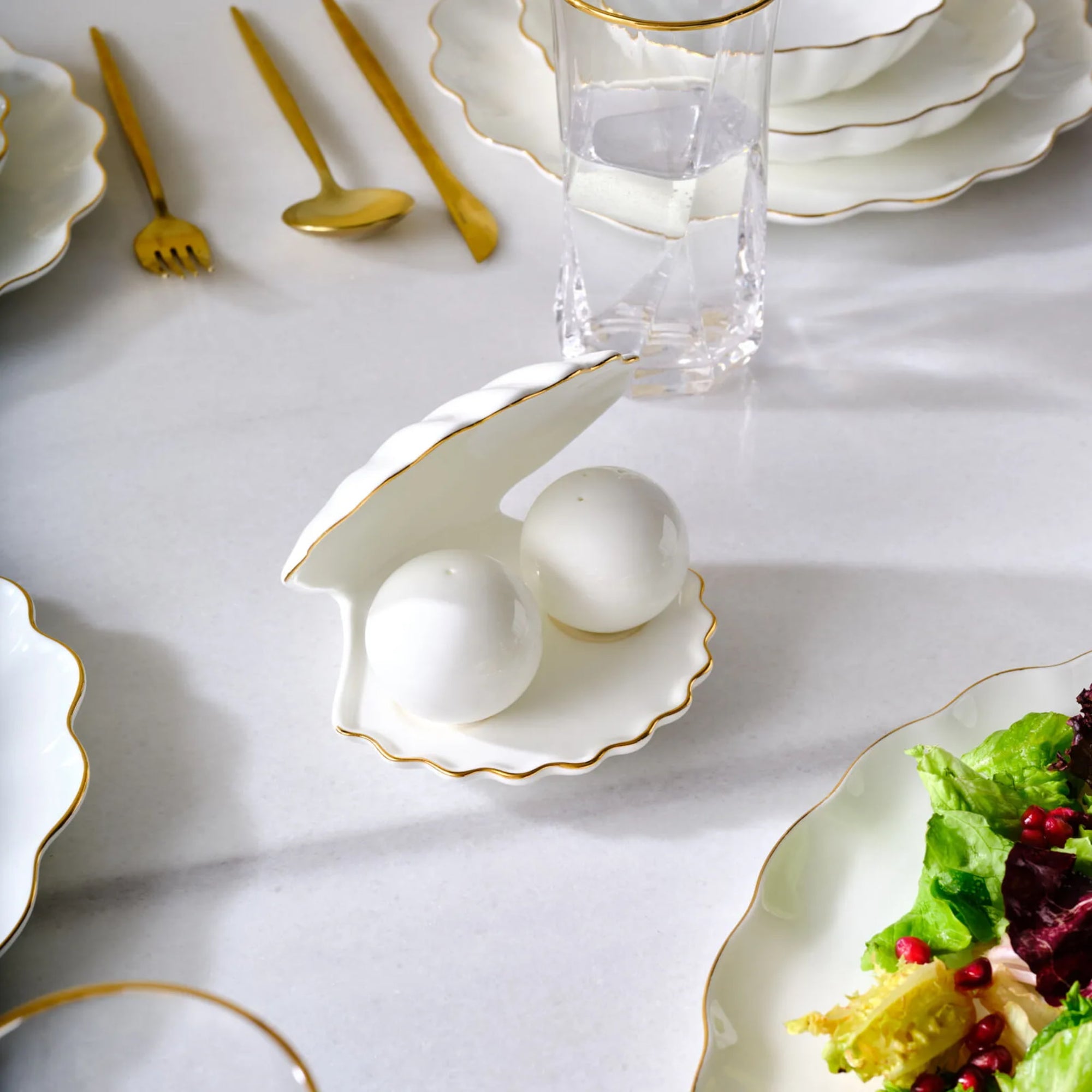 KARACA SERVICE DE TABLE FINE PEARL EXTRA SHELL GOLD | 55 PIECES | 12 PERSONNES