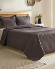 KARACA ENSEMBLE DE COUVRE LIT LEAF ANTHRACITE 230 X 240 CM