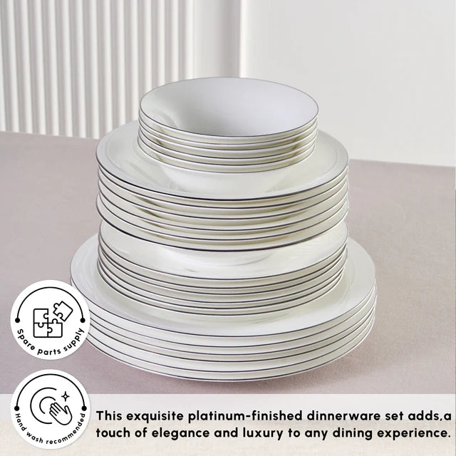 KARACA FINE PEARL SERVICE DE TABLE NEW FAME PLATIN 12 PERS. 58 PIECES - ALINDA HOME 